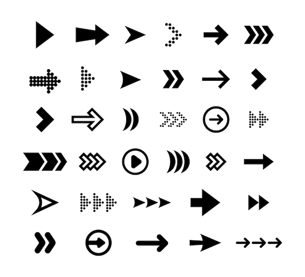 Free vector big black arrows flat icon set. modern abstract simple cursors, pointers and direction buttons vector illustration collection. web design and digital graphic elements concept