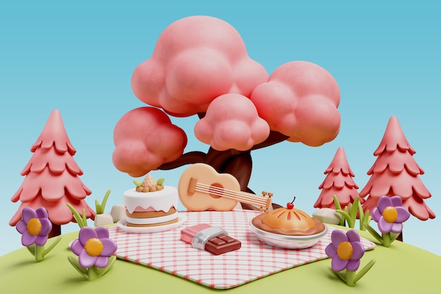 3d rendering of picnic illustration