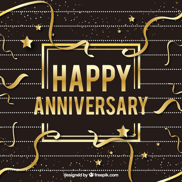 Free vector anniversary card with confetti in golden style