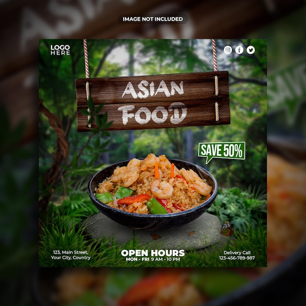 PSD asian food menu promotion instagram post or square web banner social media template