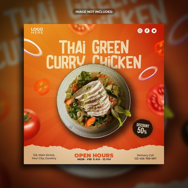 PSD asian food social media promotion square banner template