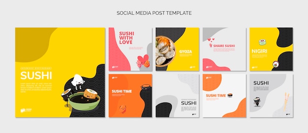 Free PSD asian sushi restaurant social media posts