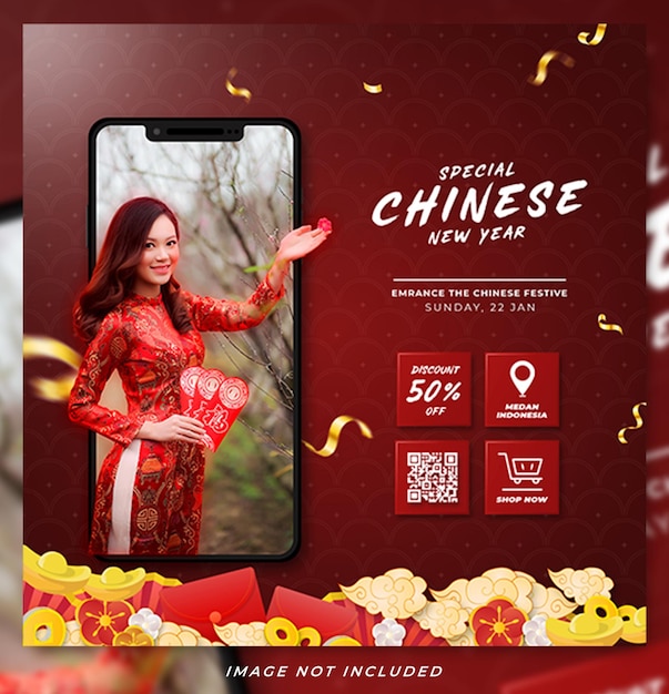 PSD chinese new year promotion sale flyer and social media post template