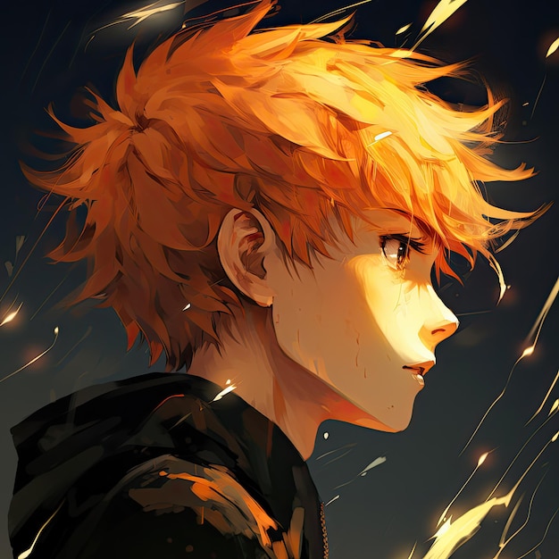 Photo cute and handsome anime boy with short orange hair