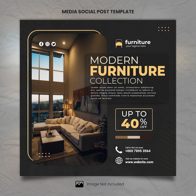 PSD dark modern furniture collection media social post template
