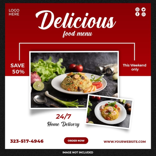 Free PSD delicious asian food social media template
