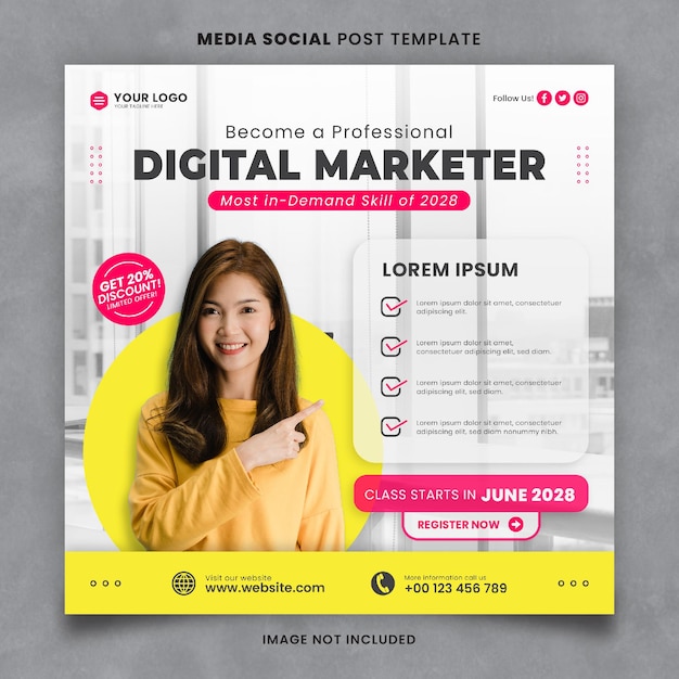PSD digital marketer class square media social post template