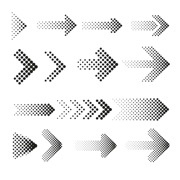 Free vector dotted halftone arrows set