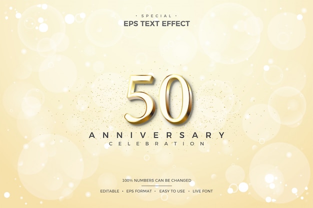 Vector editable text style effect with 50th celebration golden numbers.