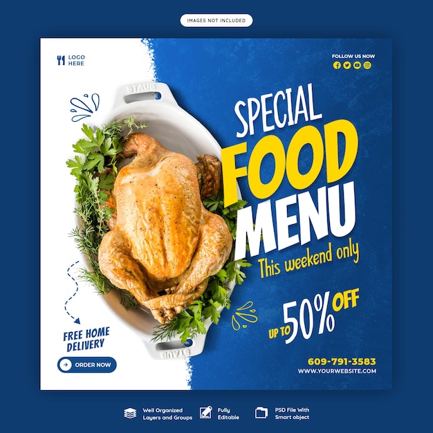 Free PSD food menu and restaurant social media banner template
