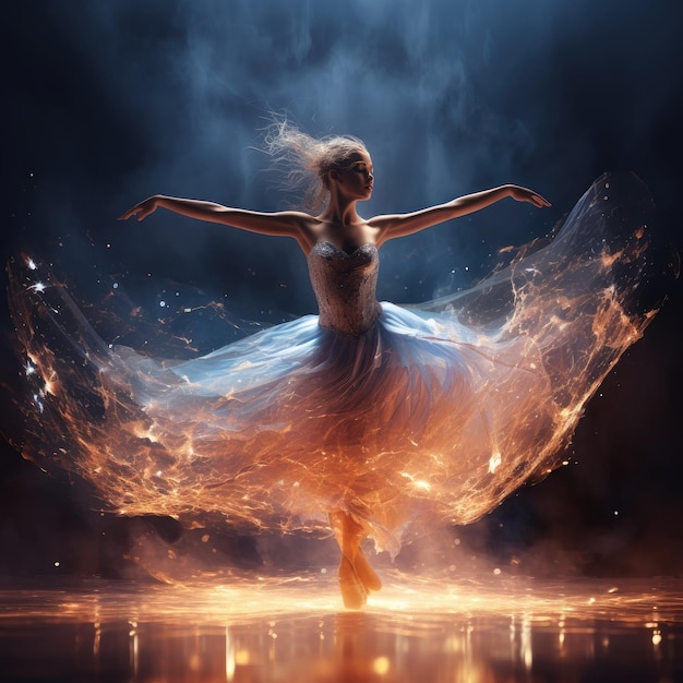 graceful dancer surrounded by ethereal lights