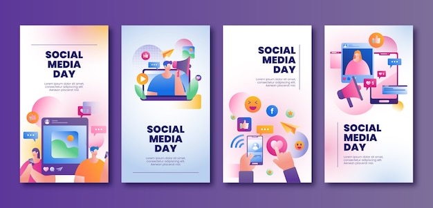 Gradient instagram stories collection for social media day