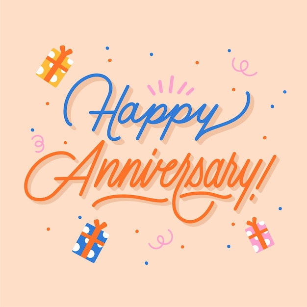 Free vector hand drawn happy anniversary lettering background