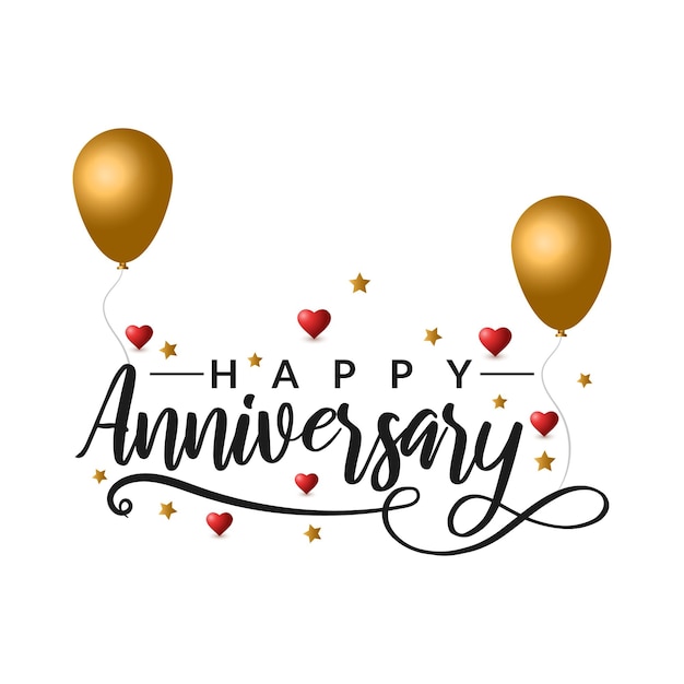 Vector happy anniversary wedding wish lettering text illustration with luxury balloons