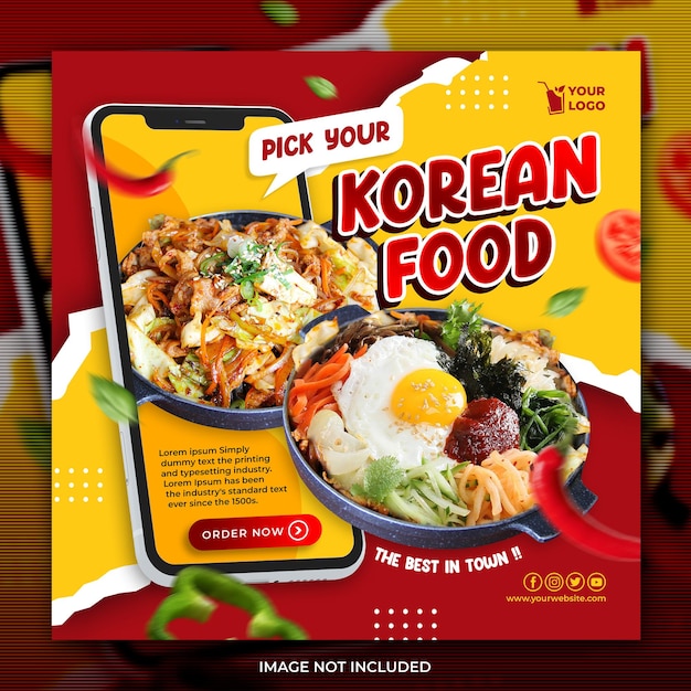 PSD korean foods social media post or flyer template