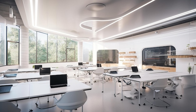 Free photo modern office design with computer technology success generated by ai