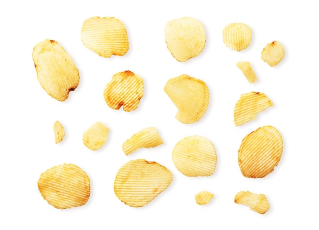 Photo potato chips on white background