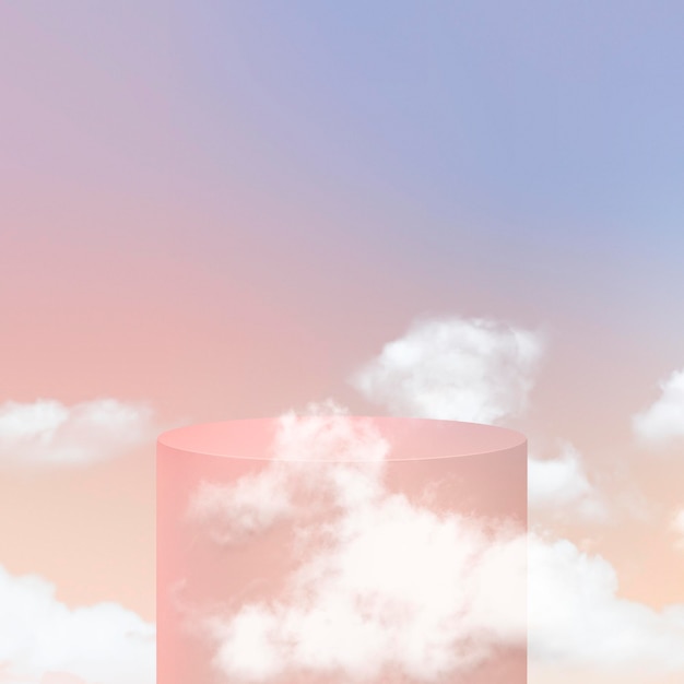 Free PSD product display podium 3d psd with clouds on pastel background