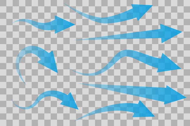Vector set of transparent blue arrows showing air flow isolated on transparent background. flat style. vector