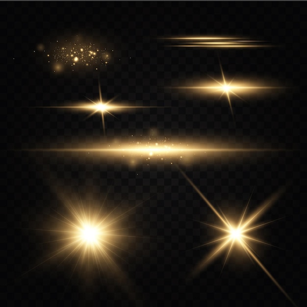 Vector shining golden stars light effects glare glitter explosion golden light vector illustration