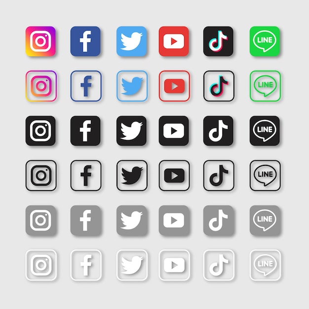 Vector social media icons set. facebook, twitter, instagram, youtube, linkedin, wechat, google plus, pinterest, snapchat isolated.