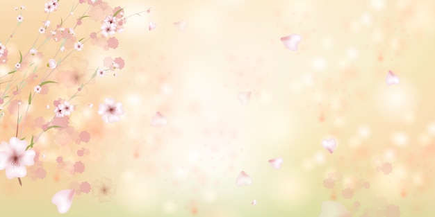 Vector spring is coming. sakura petals falling down. beautiful  pink background with branch of cherry blossom.