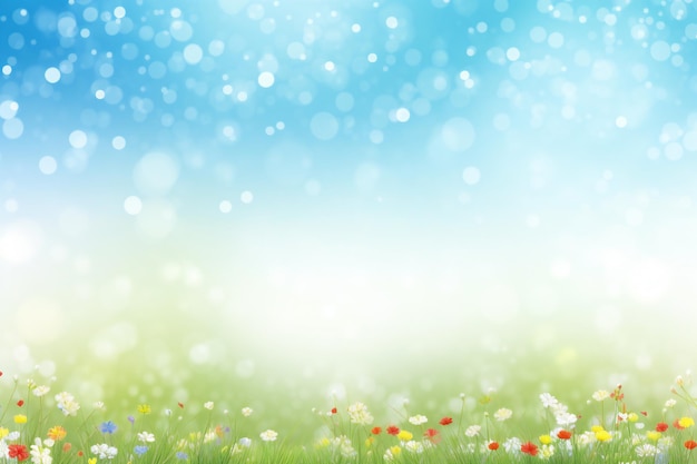 Photo spring meadow with flowers and bright bokeh nature background
