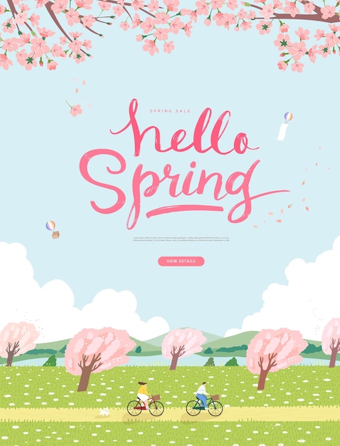 Vector spring sale template with beautiful flower