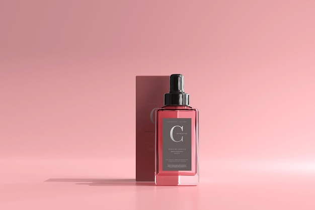 Square Perfume Bottle with Box Mockup
