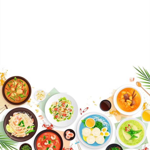 Free vector thai cuisine food flat illustration