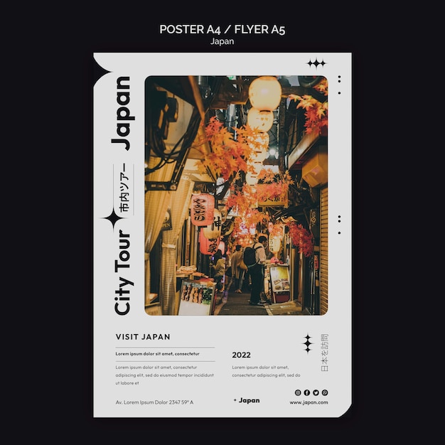 Free PSD vertical poster with japanese city tour