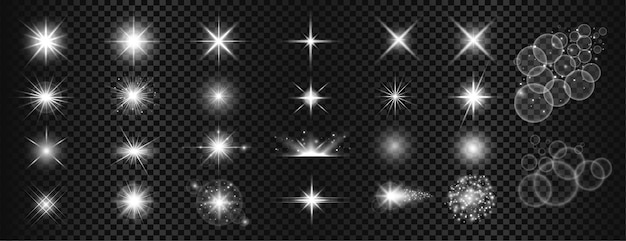 Free vector white sparkles and lens flare big set