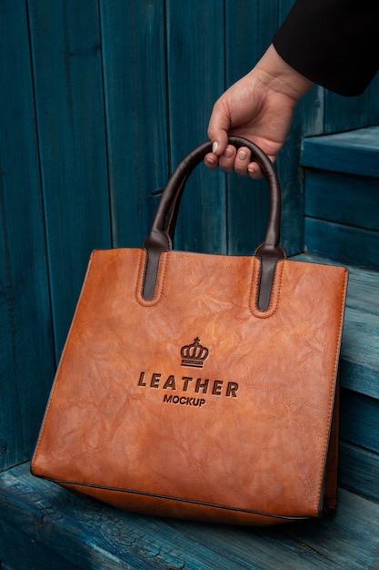 PSD women's real leather handbag mock-up