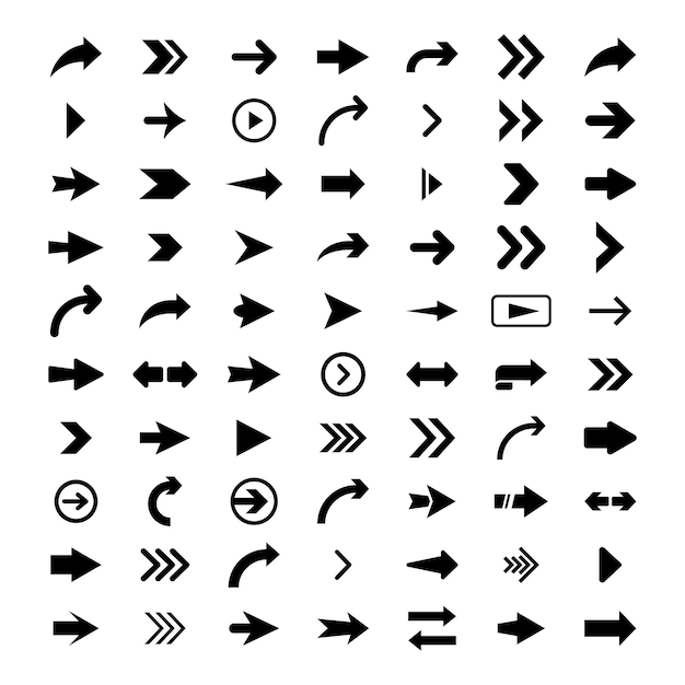 Vector arrows big set of black flat icons, symbols, signs. arrow icon. vector collection for web design, interface design, ui, apps, software and more.